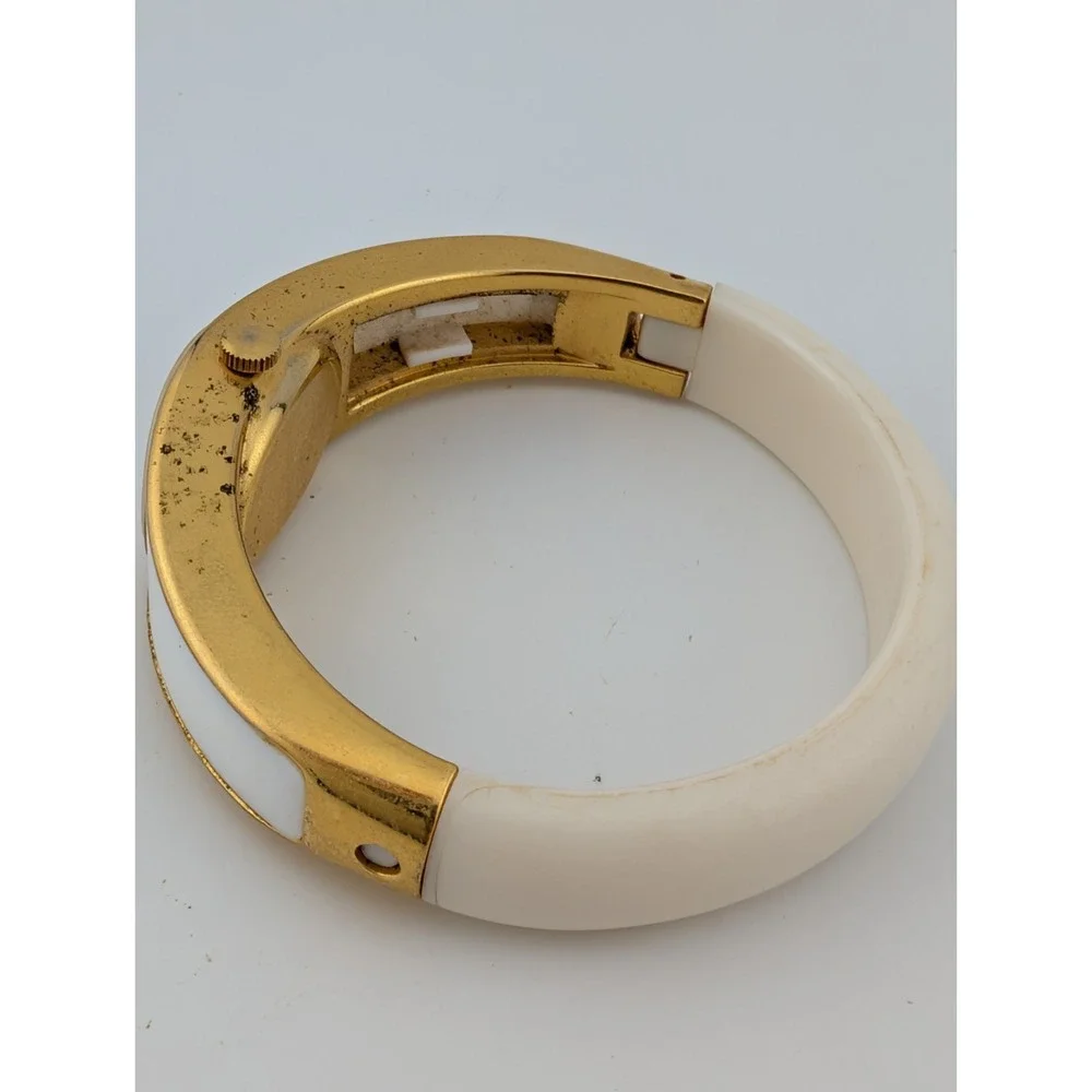 Vintage Lucerne Mechanical Watch Women 19mm Case White/Gold Bangle Band- Working